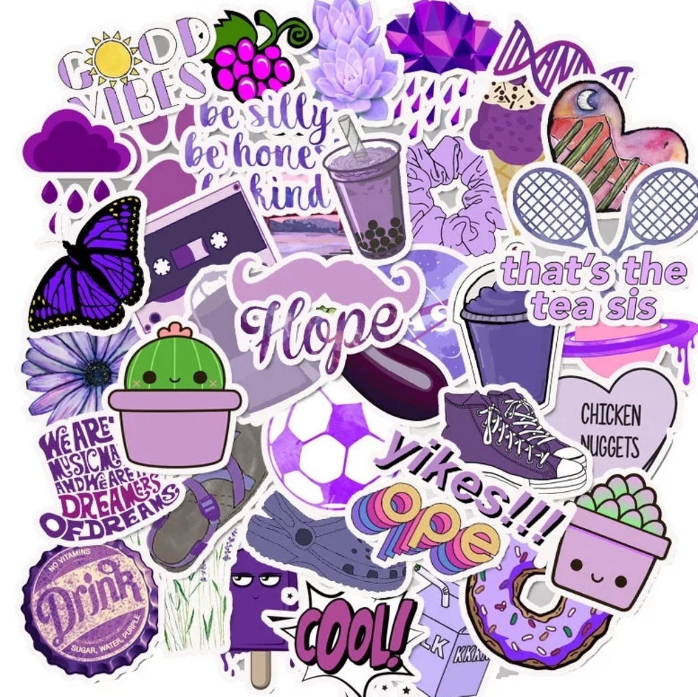 50 Stickers | No Repeats | 2 - 3 inch | Purple | Brand New